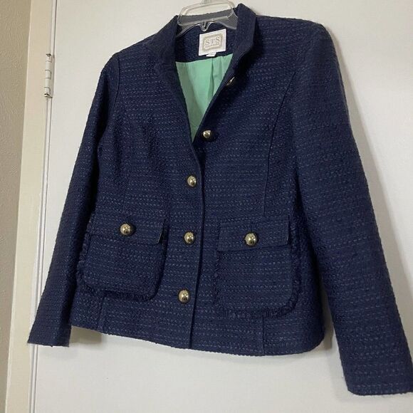 SAIL TO SABLE blue knit tweed button down cropped jacket size Medium - Picture 2 of 5